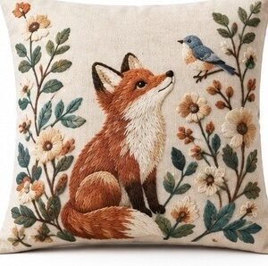Woodland Animal Embroidered Cushion Cover