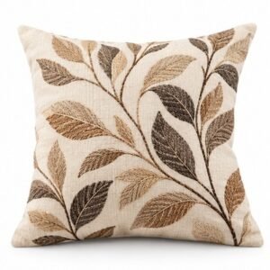 Classic Botanical Embroidered Decorative Pillow Cover – Cream and Brown