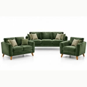 Modern Forest Green Chenille Sofa Set with Natural Wood Legs